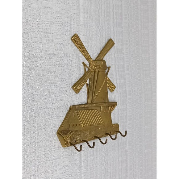 VTG Solid Brass Windmill Key Rail Key Hanger Key Hooks From Fritz Brass Wall Art - Picture 3 of 8